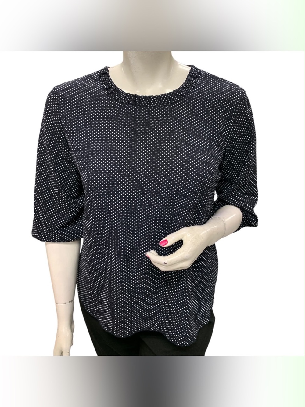 cleo Black and White Polka Dot Short Sleeve Blouse Size L